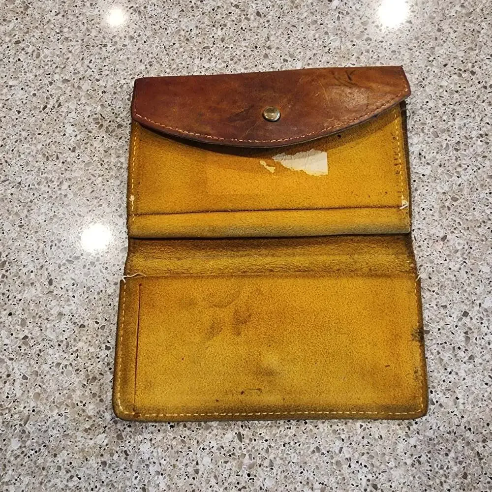 Vintage Hand-Stitched Distressed Brown Leather Folding Clutch Wallet